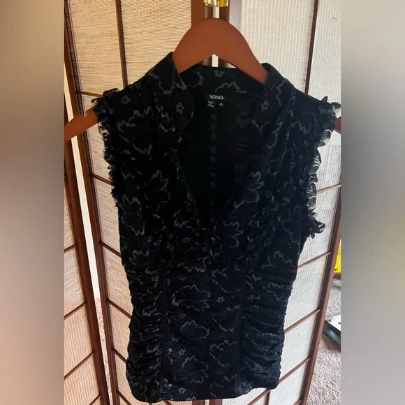 Xoxo y2k vintage black lace open front mandarin collar ruched tank top - Picture 8 of 8